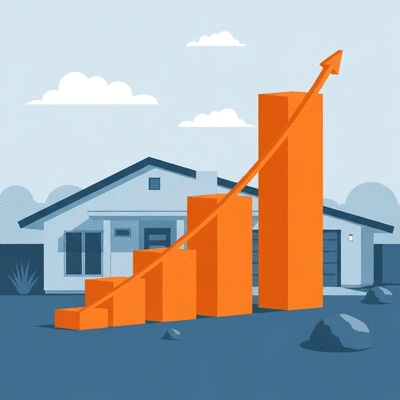 Stylized graphic showing a home with a rising equity bar, representing financial growth and stability in Arizona, no text, no words, no typography, clean image