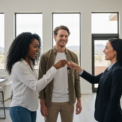 Happy couple receiving keys to their new Arizona home