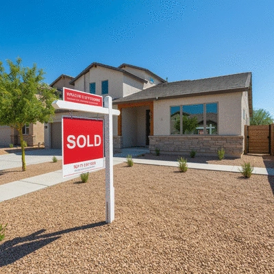 Modern home with a 'Sold' sign in front, reflecting current market trends in Phoenix