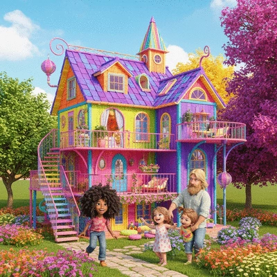 Happy family looking at a blueprint, planning their home purchase